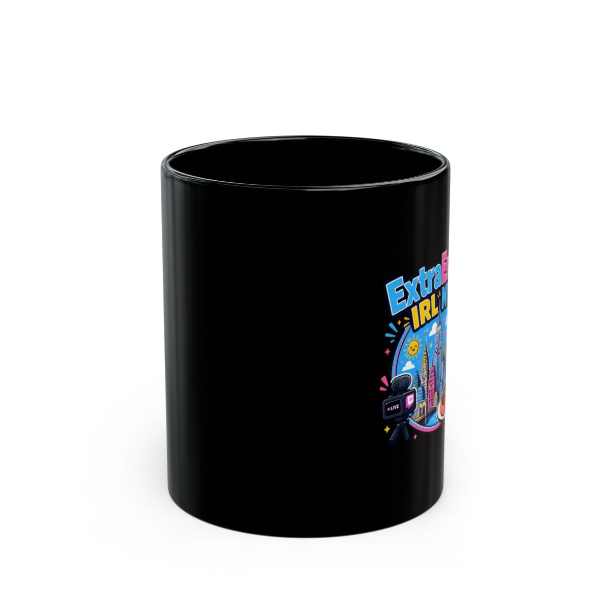 ExtraEmily "ExtraEmily IRL NYC" Black Mug - alternate angle 1, merchandise