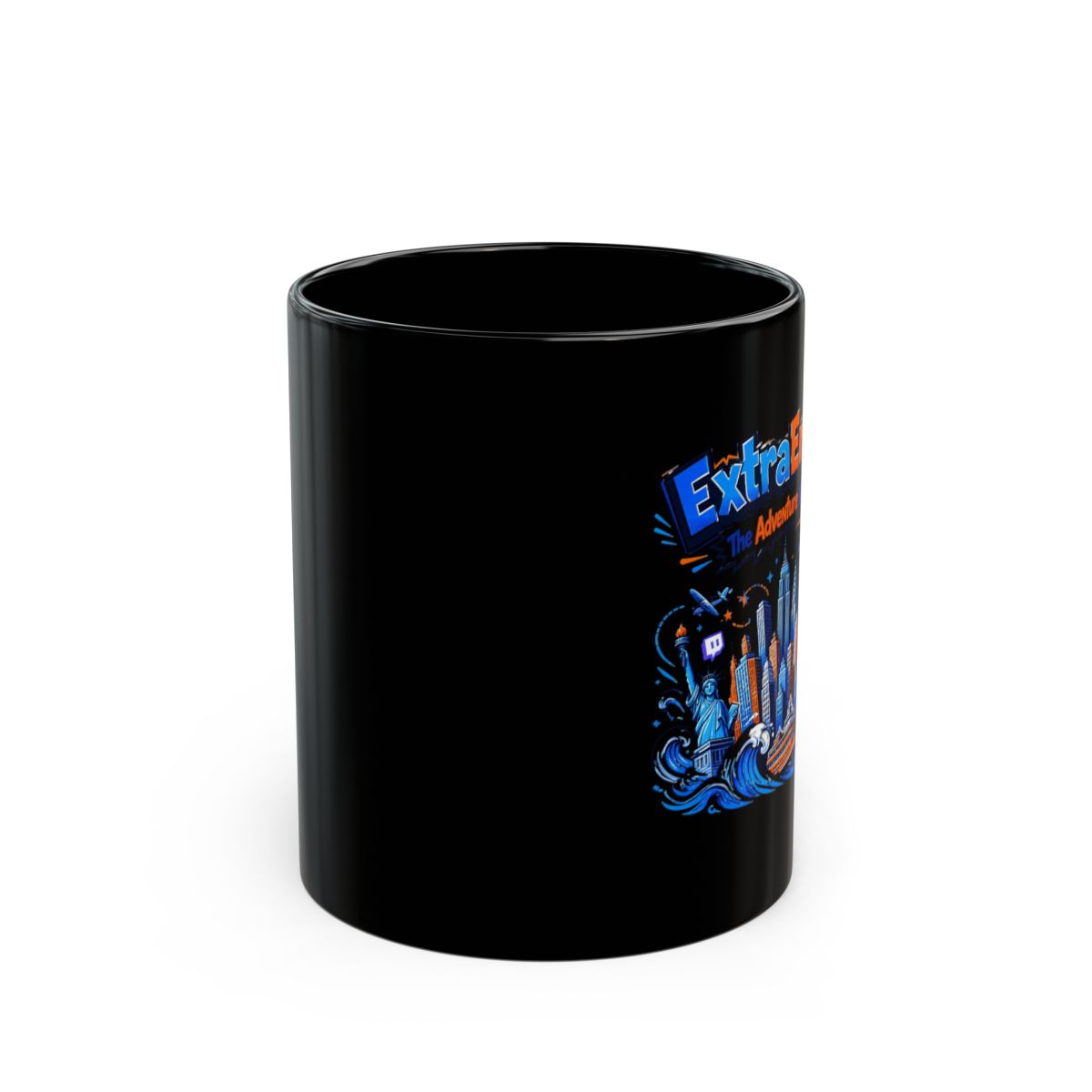 ExtraEmily "ExtraEmily: The Adventure Awaits!" Black Mug - alternate angle 1, merchandise